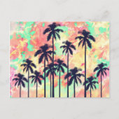 黒カラフルいヤシの木がネオンの水色 ポストカード (正面)