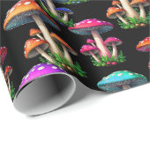黒カラフルい背景のキノコ ラッピングペーパー (ロールコーナー)