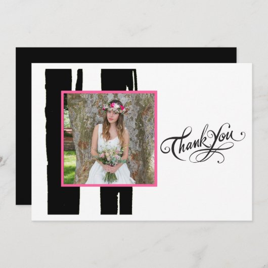 黒カラフルと白の水彩写真 招待状 (正面/裏面)