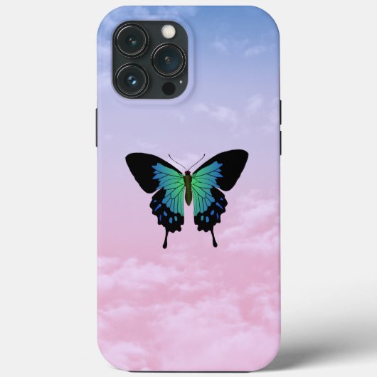 黒カラフルと青の蝶iPhoneケース Case-Mate iPhoneケース (裏面)