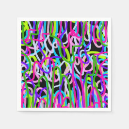 黒カラフルに落書きアート スタンダードカクテルナプキン