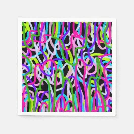 黒カラフルに落書きアート スタンダードカクテルナプキン (正面)