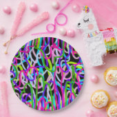 黒カラフルに落書きアート ペーパープレート (パーティー)