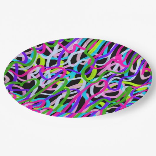 黒カラフルに落書きアート ペーパープレート (アングル)