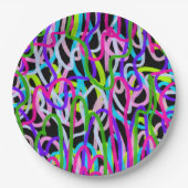 黒カラフルに落書きアート ペーパープレート (正面)