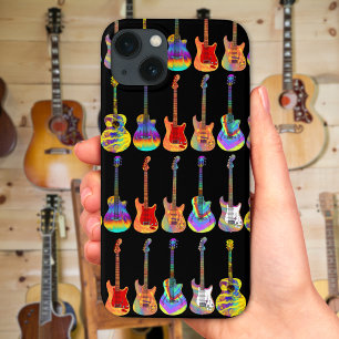 黒カラフルのサイケデリックギターパターン iPhone 13ケース