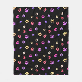 黒カラフルのポープリントパターン フリースブランケット
