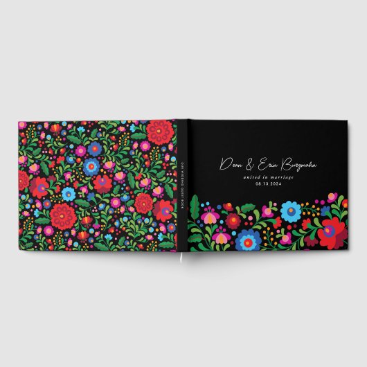 黒カラフルのメキシカンの刺結婚しゅう ゲストブック (全面)