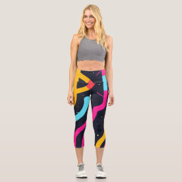 黒カラフルの曲線型枠 カプリレギンス