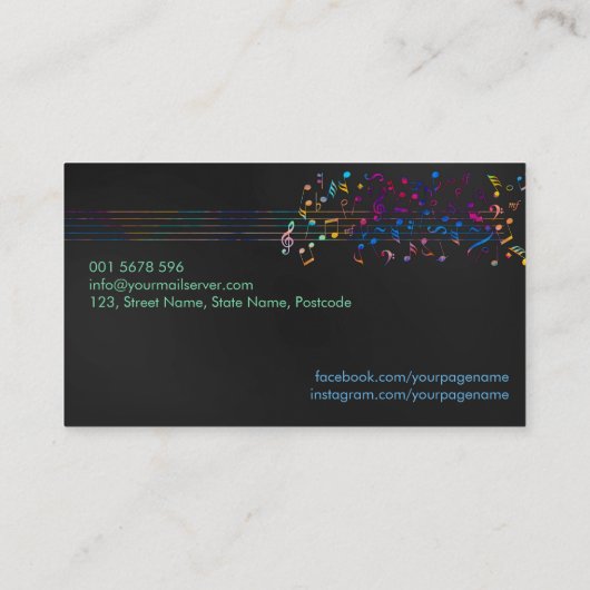 黒カラフルの音符パターン 名刺 (裏面)