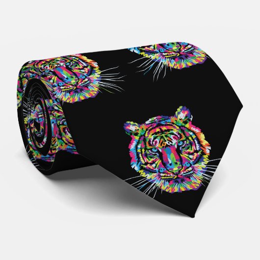 黒カラフルネクタイのタイガーヘッド ネクタイ (ロール)