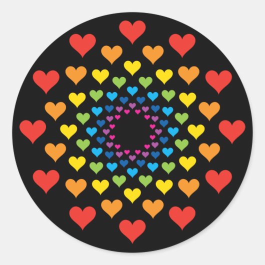 黒カラフルハート ラウンドシール (正面)