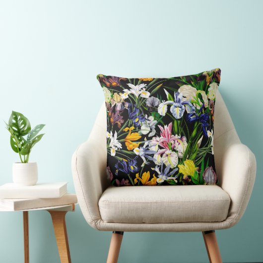 黒カラフルビクトリアン模様の虹彩花 クッション (椅子)