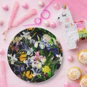 黒カラフルビクトリアン模様の虹彩花 ペーパープレート (パーティー)