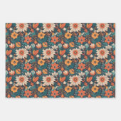黒カラフルフローラの3セット違う ラッピングペーパーシート (正面2)