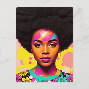 黒カラフル人女性アフロポップ・アートのアート ポストカード