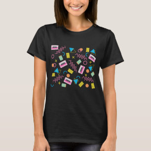 黒カラフル八十年代80年代のパターン Tシャツ