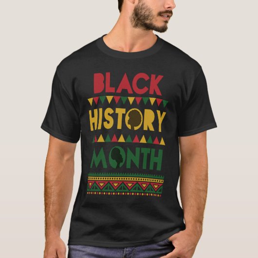 黒カラフル史ヶ月アフリカ系アメリカ人ウォーム Tシャツ (正面)