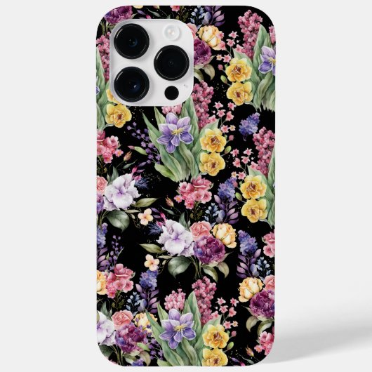 黒カラフル地かわいらしに庭の花 Case-Mate iPhoneケース (裏面)