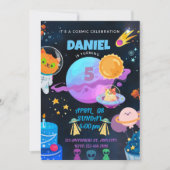 黒カラフル宇宙誕生日の招待 招待状 (正面)