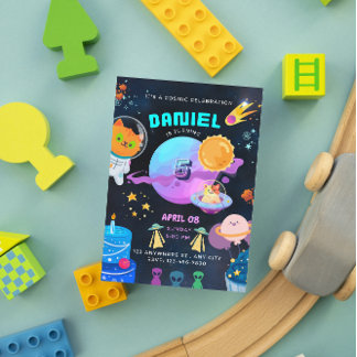 黒カラフル宇宙誕生日の招待 招待状