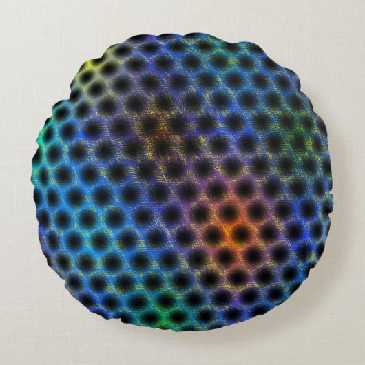 黒カラフル擦り切れたの水玉模様 ラウンドクッション (正面)