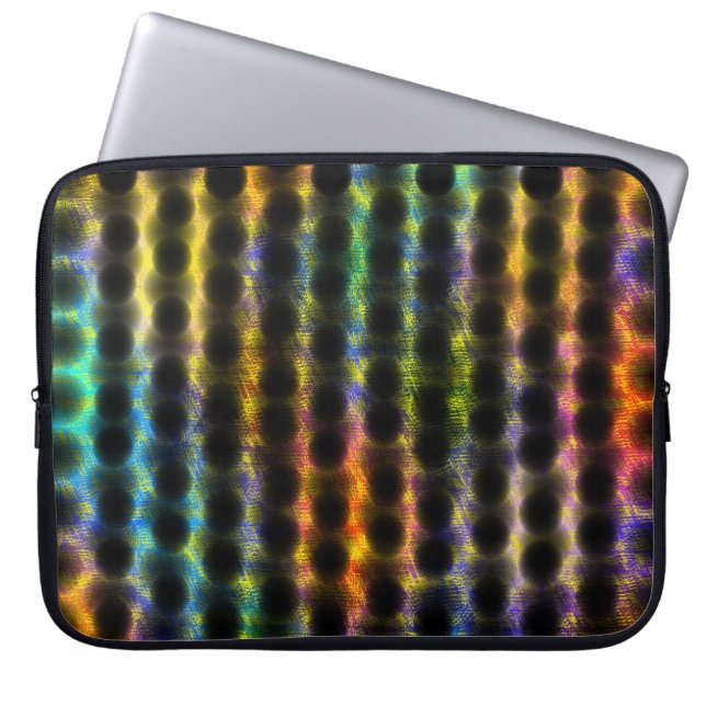 黒カラフル擦り切れた水玉模様の黄色がかった ラップトップスリーブ (正面)