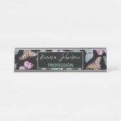 黒カラフル水彩蝶 デスクネームプレート (正面)