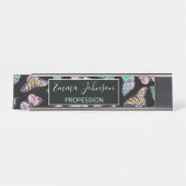 黒カラフル水彩蝶 デスクネームプレート (正面)