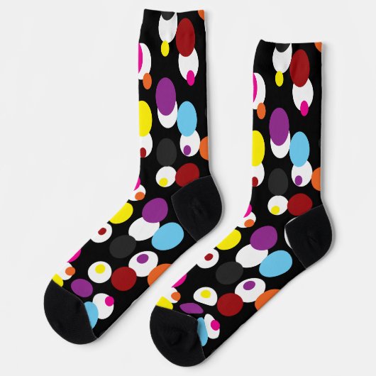黒カラフル水玉模様サーフェスパターンデザイン ソックス (左)