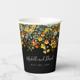 黒カラフル水色フローラ結婚 紙コップ