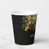 黒カラフル水色フローラ結婚 紙コップ (正面)