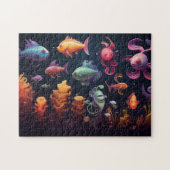 黒カラフル海の生き物 ジグソーパズル (横)