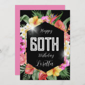 黒カラフル熱帯花60誕生日カード シーズンカード (正面/裏面)