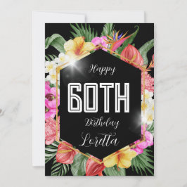 黒カラフル熱帯花60誕生日カード シーズンカード