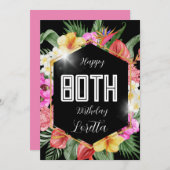 黒カラフル熱帯花80誕生日カード シーズンカード (正面/裏面)