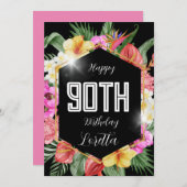 黒カラフル熱帯花90誕生日カード シーズンカード (正面/裏面)