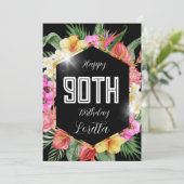 黒カラフル熱帯花90誕生日カード シーズンカード (スタンド正面)