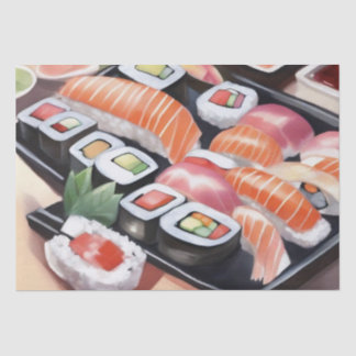 黒カラフル皿に寿司 薄葉紙