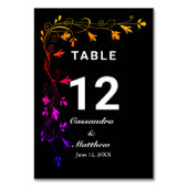 黒カラフル背景のフローラ結婚つる植物 テーブルナンバー (裏面)