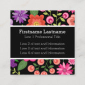 黒カラフル背景モノグラムの花 スクエア名刺 (裏面)