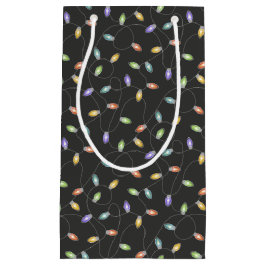 黒カラフル色のクリスマスライト スモールペーパーバッグ