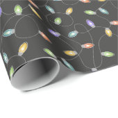 黒カラフル色のクリスマスライト ラッピングペーパー (ロールコーナー)