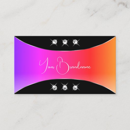 黒カラフル色のシルバーデコーきらめくル宝石 名刺 (正面)