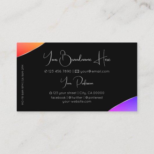 黒カラフル色のシルバーデコールの宝石と写真 名刺 (裏面)