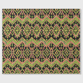 黒カラフル色の民族イカットパターン ラッピングペーパー (フラット)