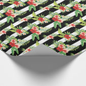 黒カラフル色の背景を持つハイストライプビスカス ラッピングペーパー (角)