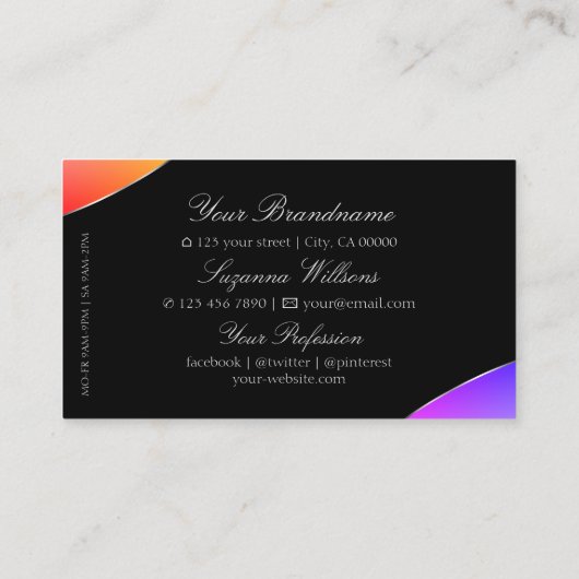 黒カラフル色、シルバーデコールの宝石とロゴ 名刺 (裏面)