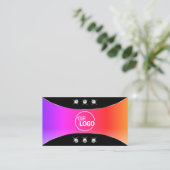 黒カラフル色、シルバーデコールの宝石とロゴ 名刺 (スタンド正面)