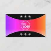 黒カラフル色、シルバーデコールの宝石とロゴ 名刺 (正面)